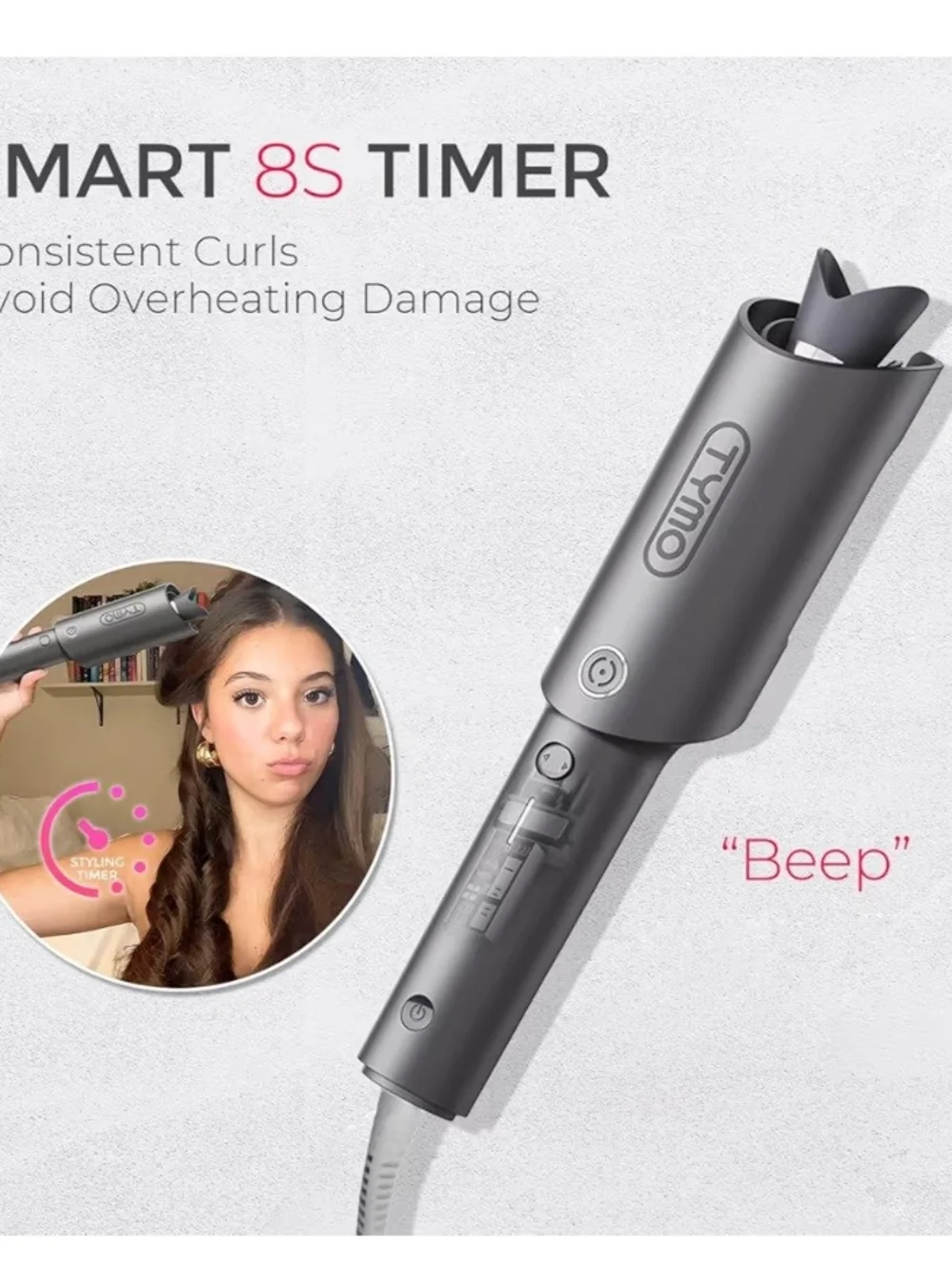 TYMO CURLPRO Automatic Rotating Curling Iron - Beach Waves Curling Wand 1 Inch